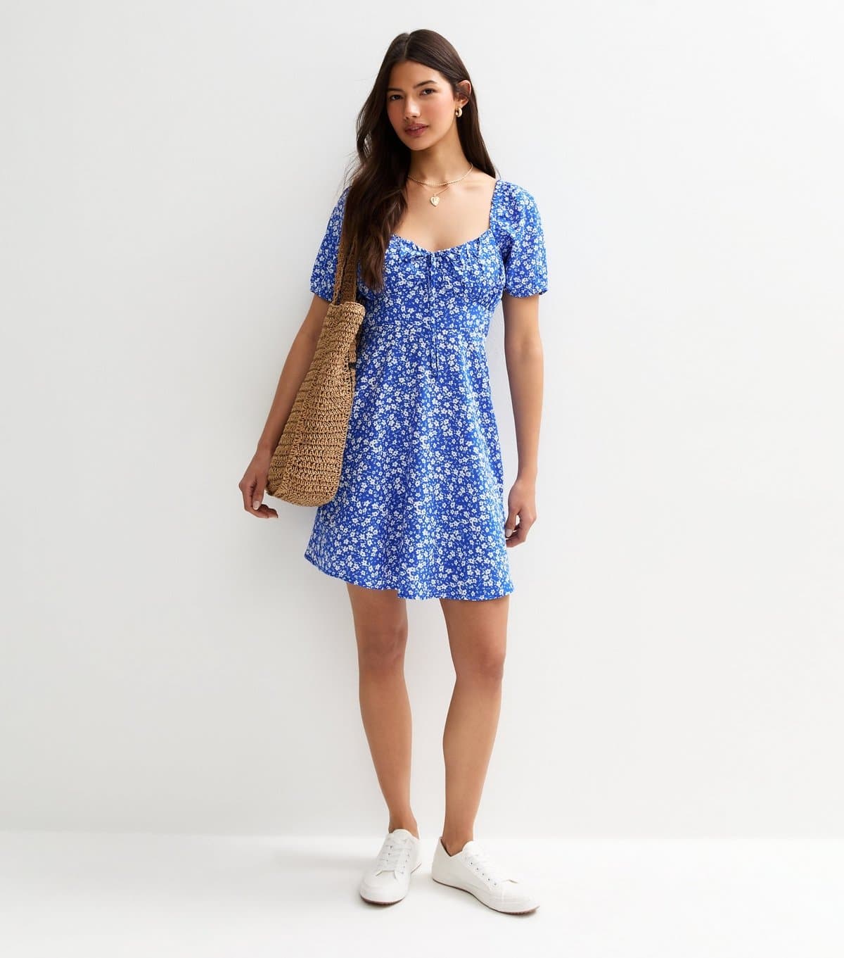 New Look Women's Blue Floral Print Mini Dress New Look