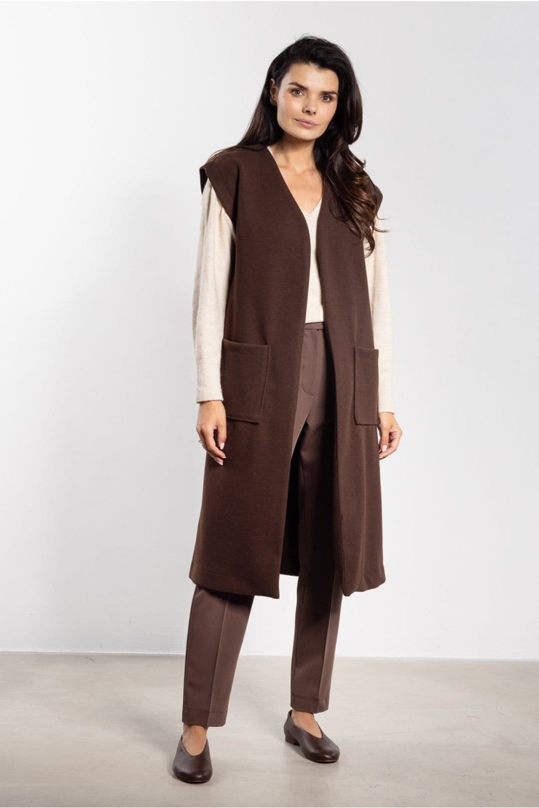 Love Lace Love Lace Women's Long Soft Fleece Vest With Belt Pockets in Brown - 4