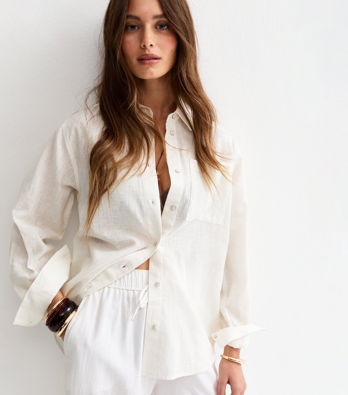 New Look Women's White Linen Blend Long Sleeve Shirt New Look - 3