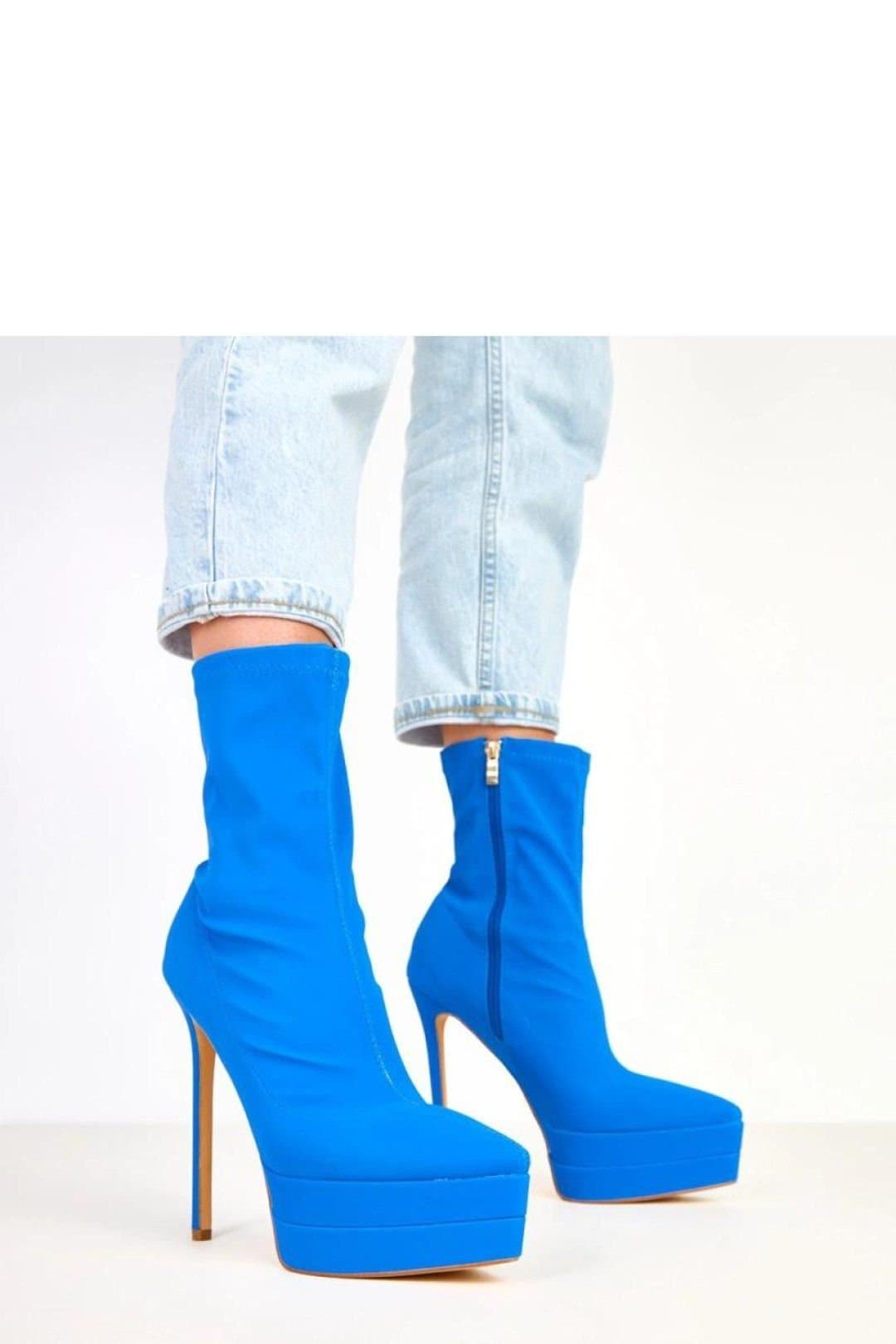 Love Lace Love Lace Women's Satin Stiletto Heel Ankle Boots with Platform Zip Closure in Blue