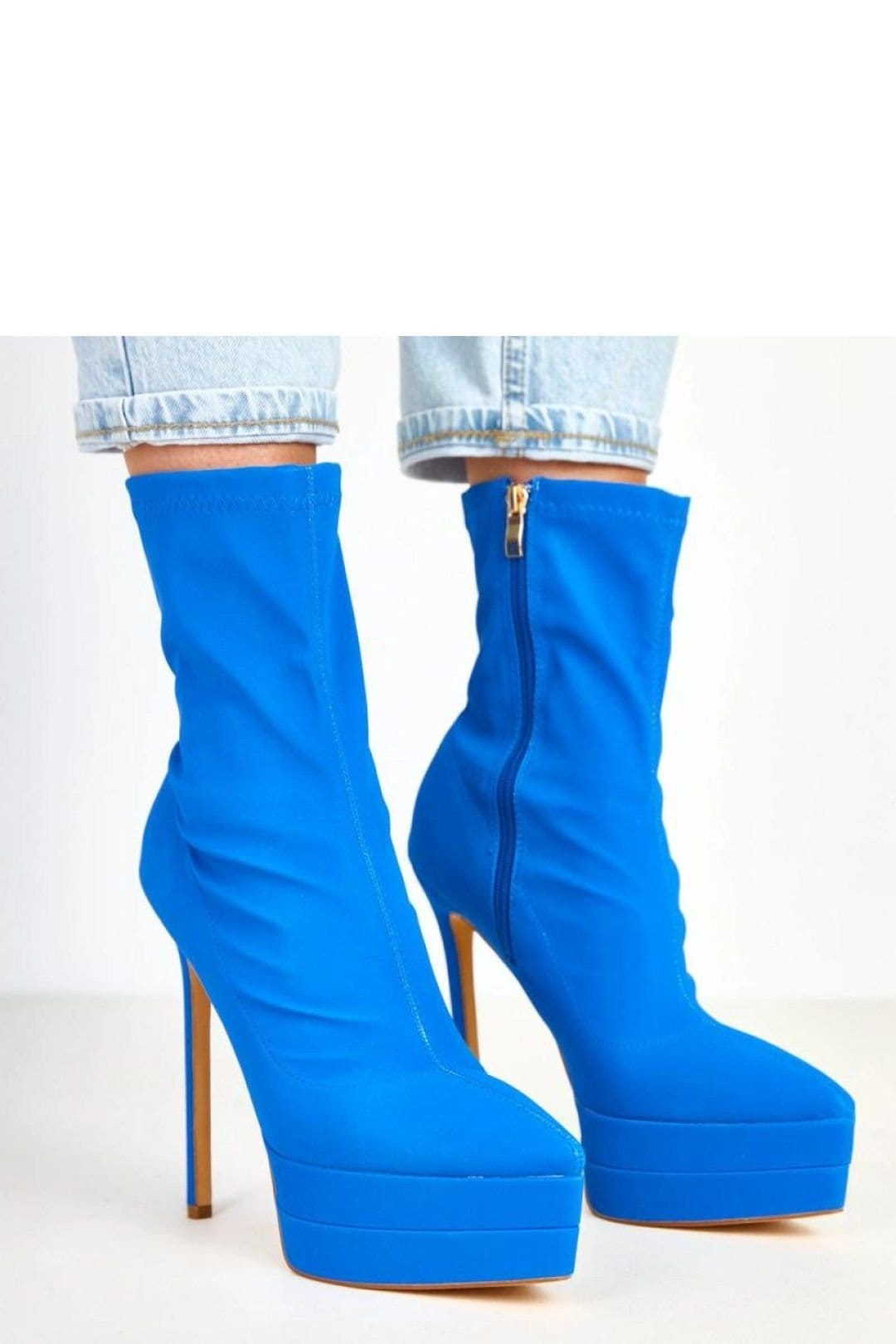 Love Lace Love Lace Women's Satin Stiletto Heel Ankle Boots with Platform Zip Closure in Blue - 4