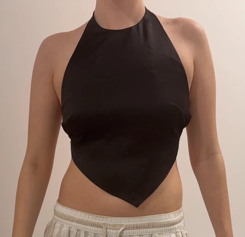Bershka Black Satin Tie Neck/Halter Backless Going Out Top