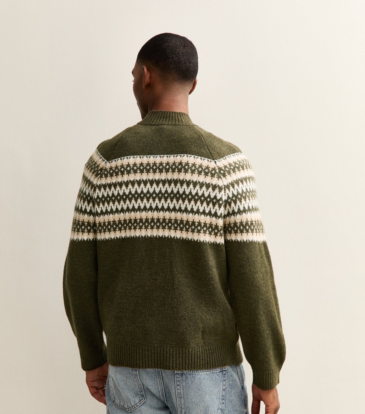 New Look Men's Green Regular Quarter Zip Fairisle Pattern Jumper New Look - 4