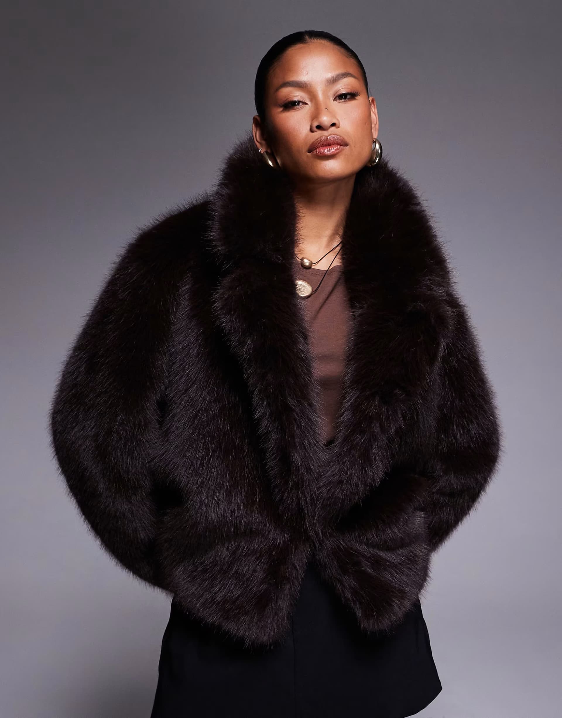 ASOS Forever New faux fur coat in chocolate