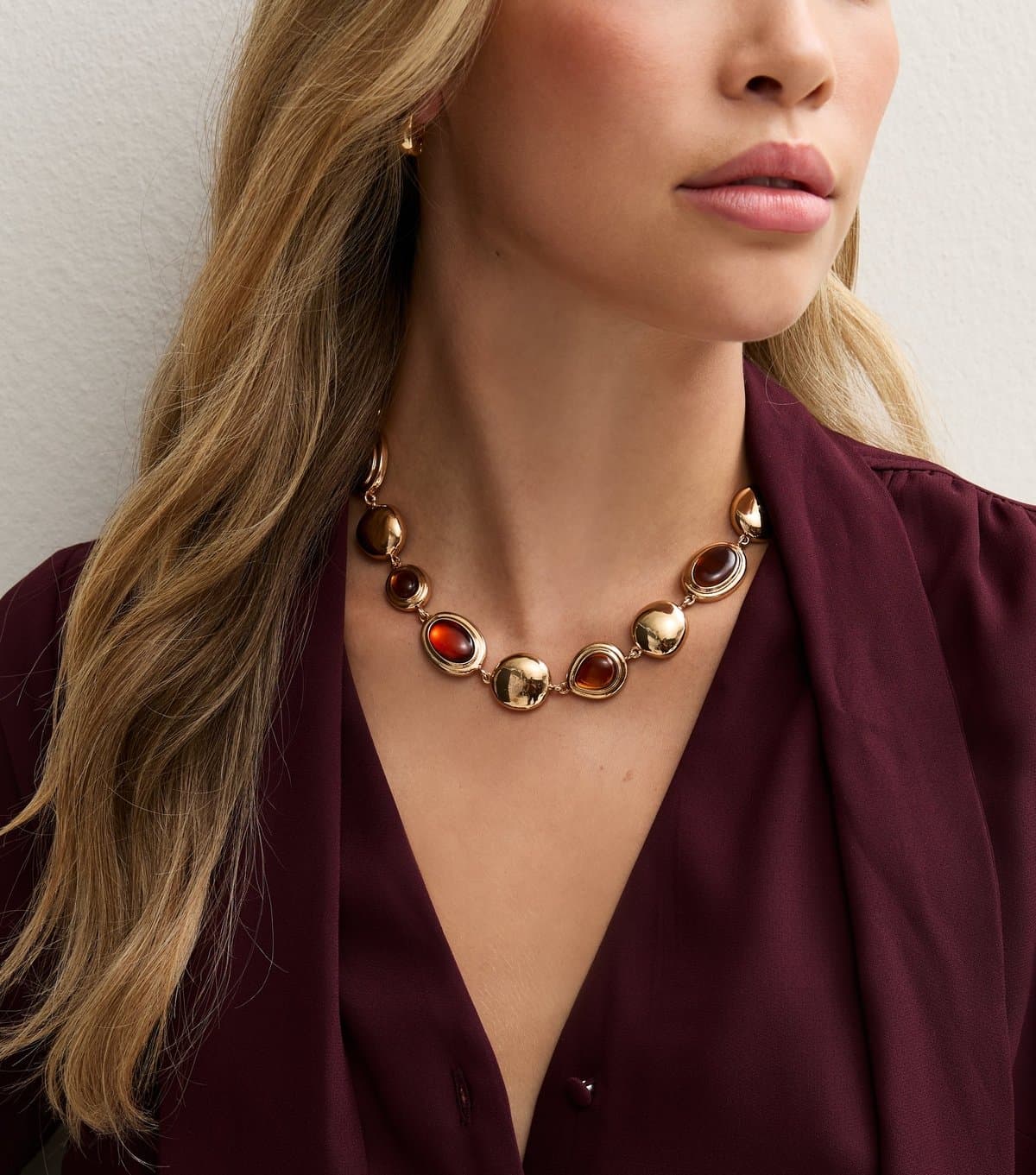 New Look Brown Gold Tone Faux Pebble Necklace New Look