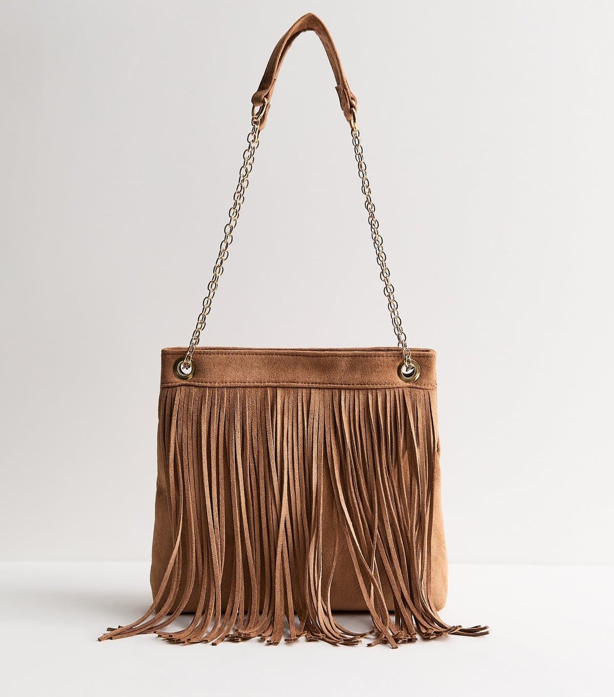 New Look Tan Faux Suede Fringed Chain Shoulder Bag New Look