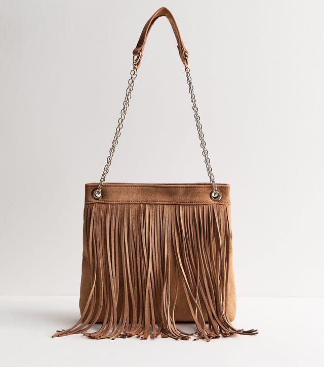 New Look Tan Faux Suede Fringed Chain Shoulder Bag New Look - 2