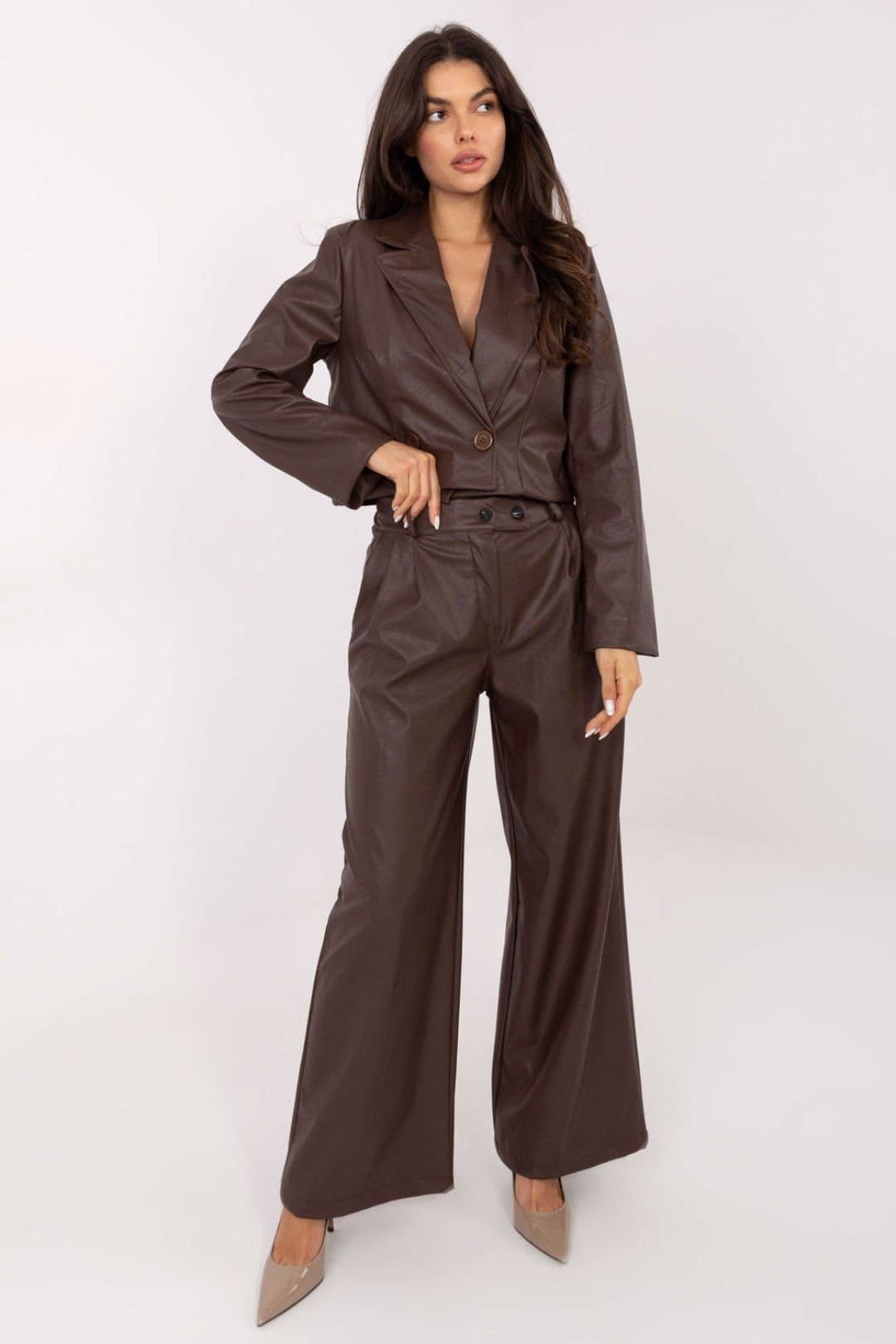 Love Lace Love Lace Women's High Waisted Wide Leg Insulated Trousers in Brown