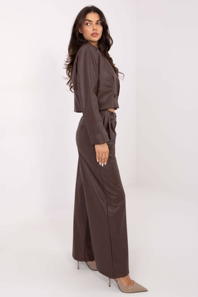 Love Lace Love Lace Women's High Waisted Wide Leg Insulated Trousers in Brown - 2