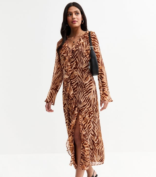 New Look Women's Brown Animal Print Chiffon Midi Dress New Look - 3
