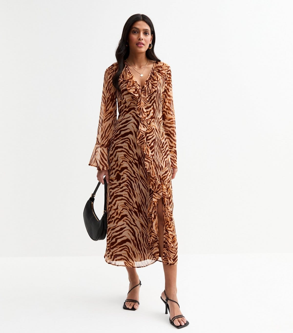 New Look Women's Brown Animal Print Chiffon Midi Dress New Look - 4
