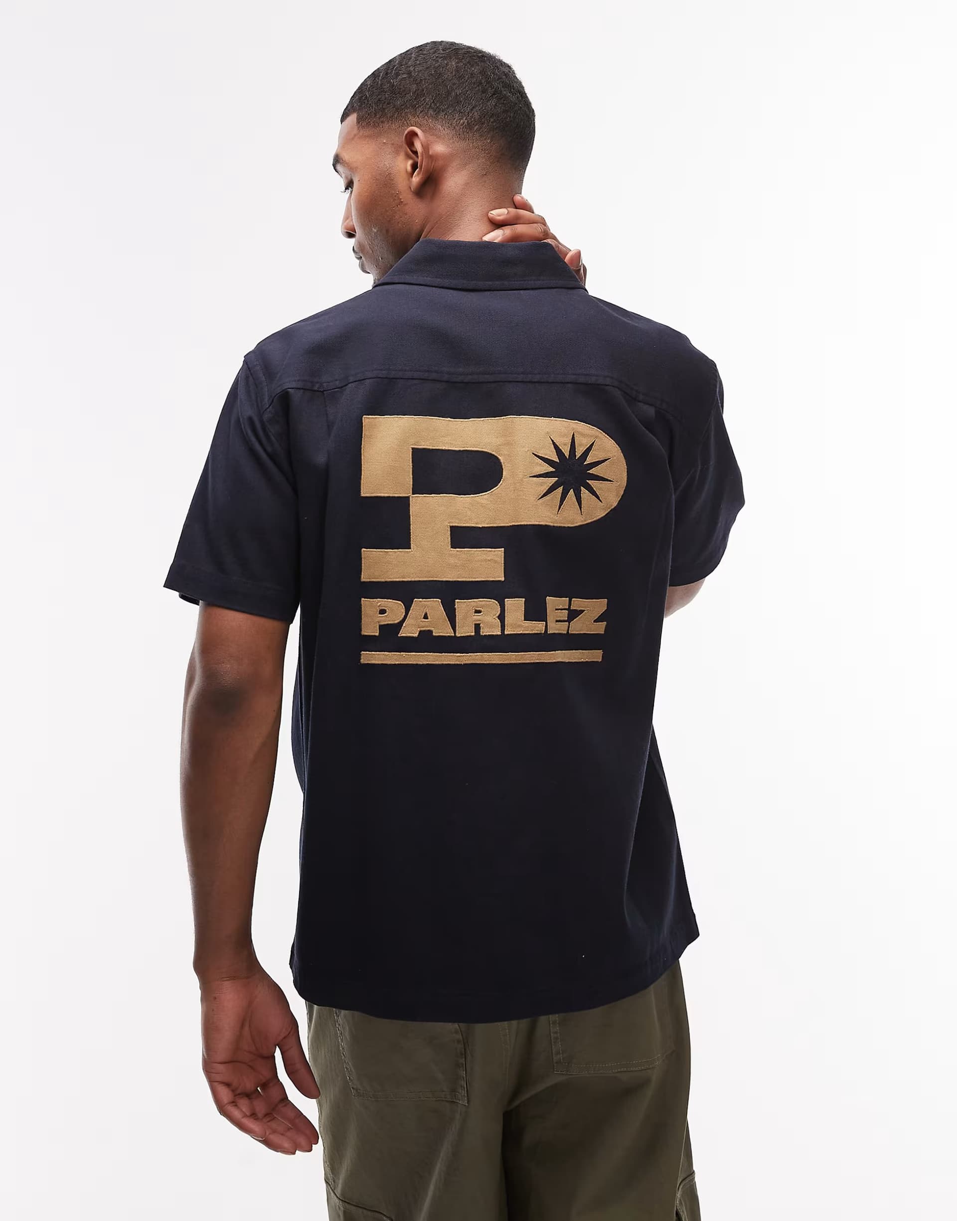ASOS Parlez jack short sleeve back print shirt in navy