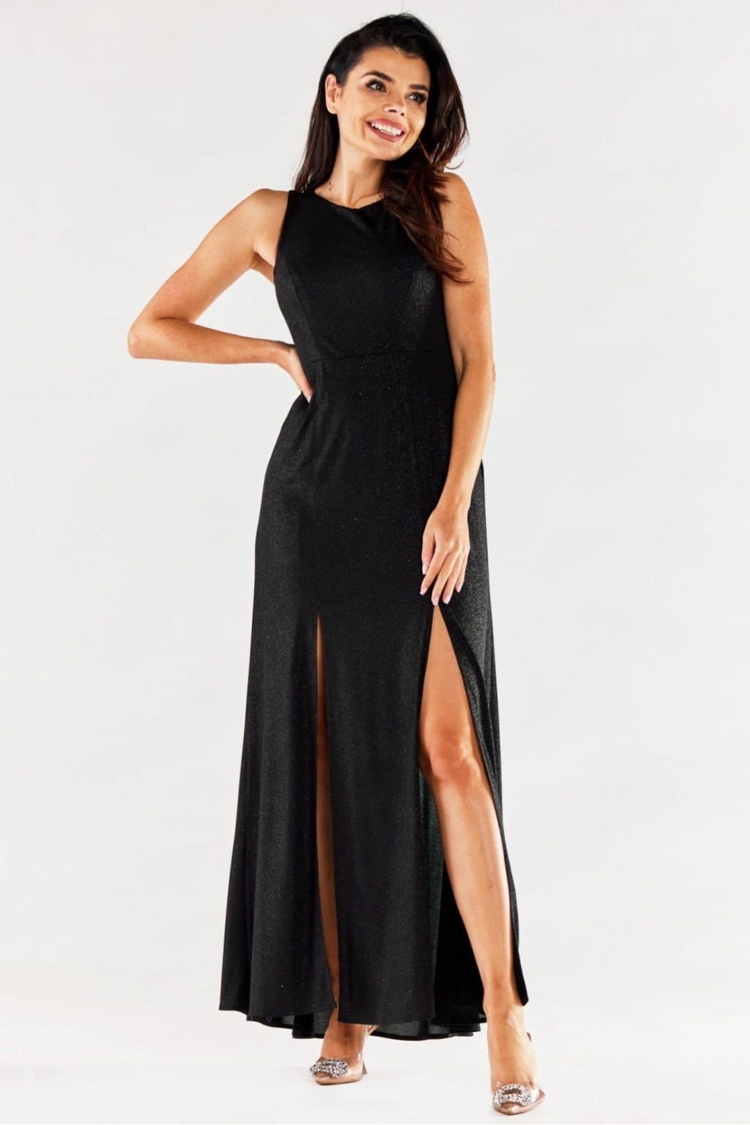 Love Lace Love Lace Women's Poland Made Fitted Slit Long Evening Gown in Black