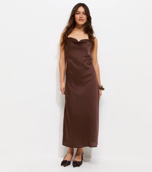 New Look Women's Petite Brown Satin Slip Midi Dress New Look - 2