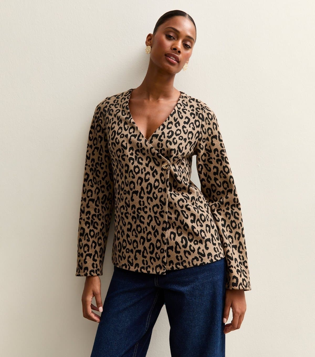 New Look Women's Brown Soft Touch Leopard Print Wrap Cardigan New Look