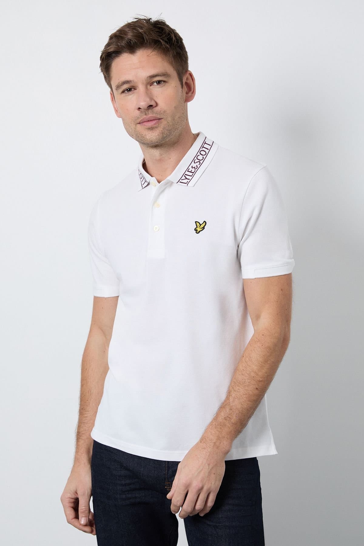 Lyle & Scott Lyle & Scott Men's Logo Ribbed Polo Shirt White/ Port in White