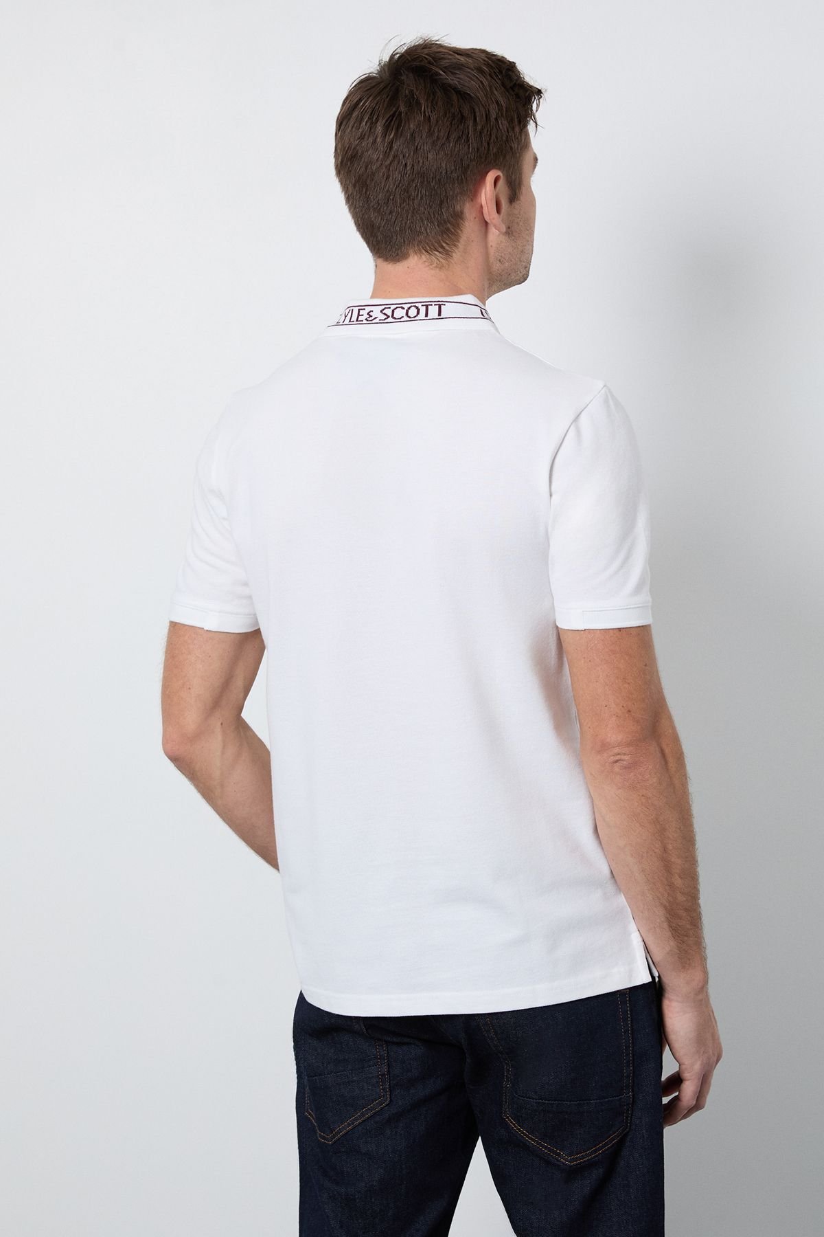 Lyle & Scott Lyle & Scott Men's Logo Ribbed Polo Shirt White/ Port in White - 3