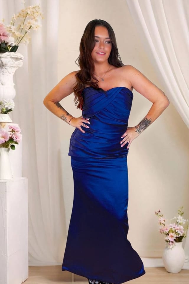 Marco Paul Marco Paul Women's Royal Blue Satin Fitted Strapless Bridesmaid Dress - 2