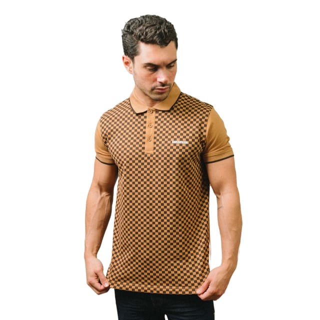 Lambretta Lambretta Men's Two Tone All-Over Print Polo Shirt in Light Brown - 3