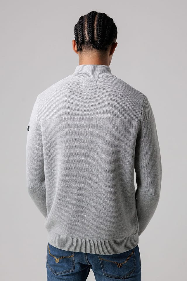Firetrap Firetrap Men's Cotton Rich Half Zip Funnel Neck Jumper in Light Grey - 2