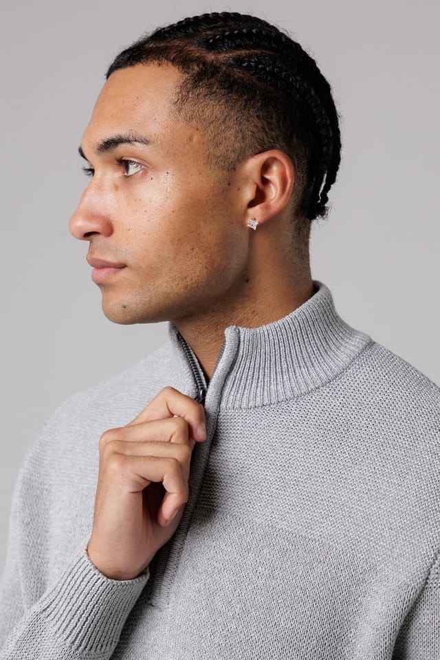 Firetrap Firetrap Men's Cotton Rich Half Zip Funnel Neck Jumper in Light Grey - 3