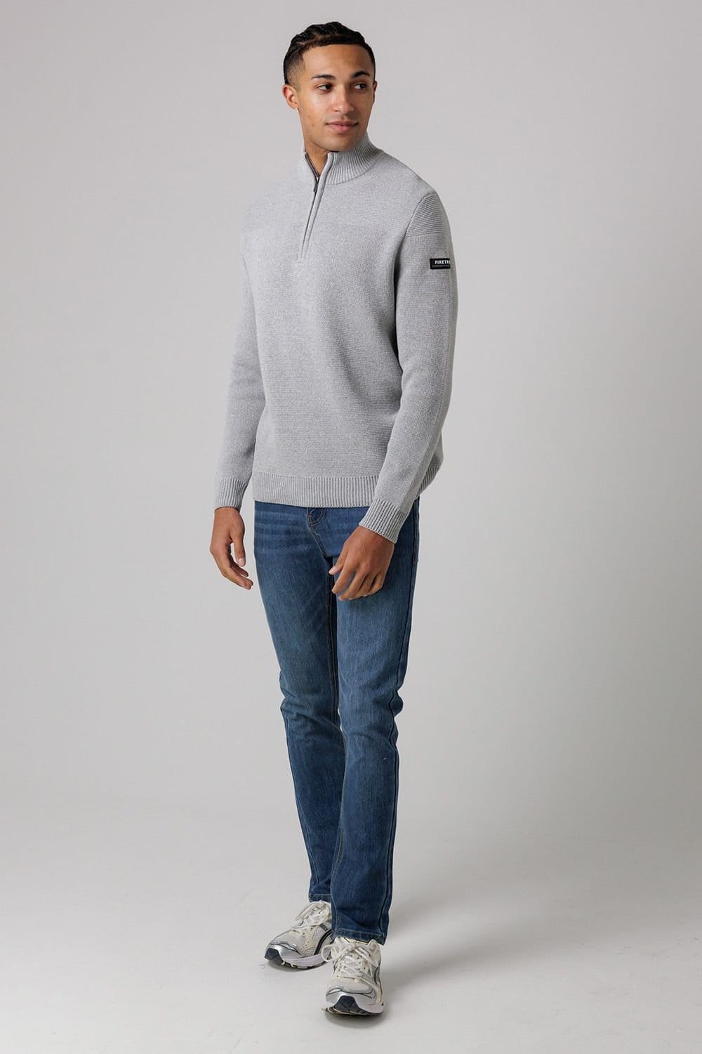 Firetrap Firetrap Men's Cotton Rich Half Zip Funnel Neck Jumper in Light Grey - 4
