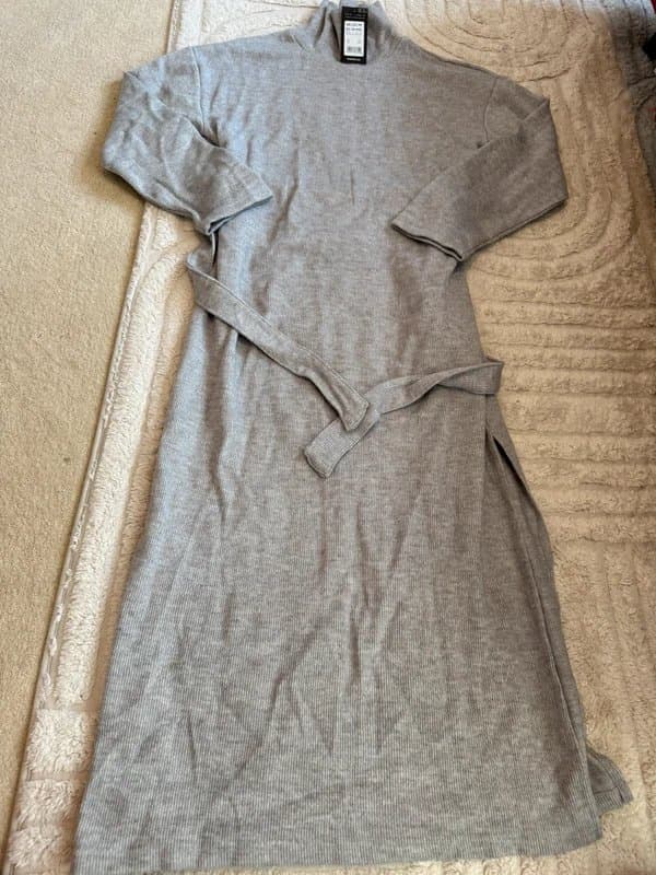 New Look New Look Grey Ribbed Roll Neck Midi Jumper Dress UK 10 BNWT Belted