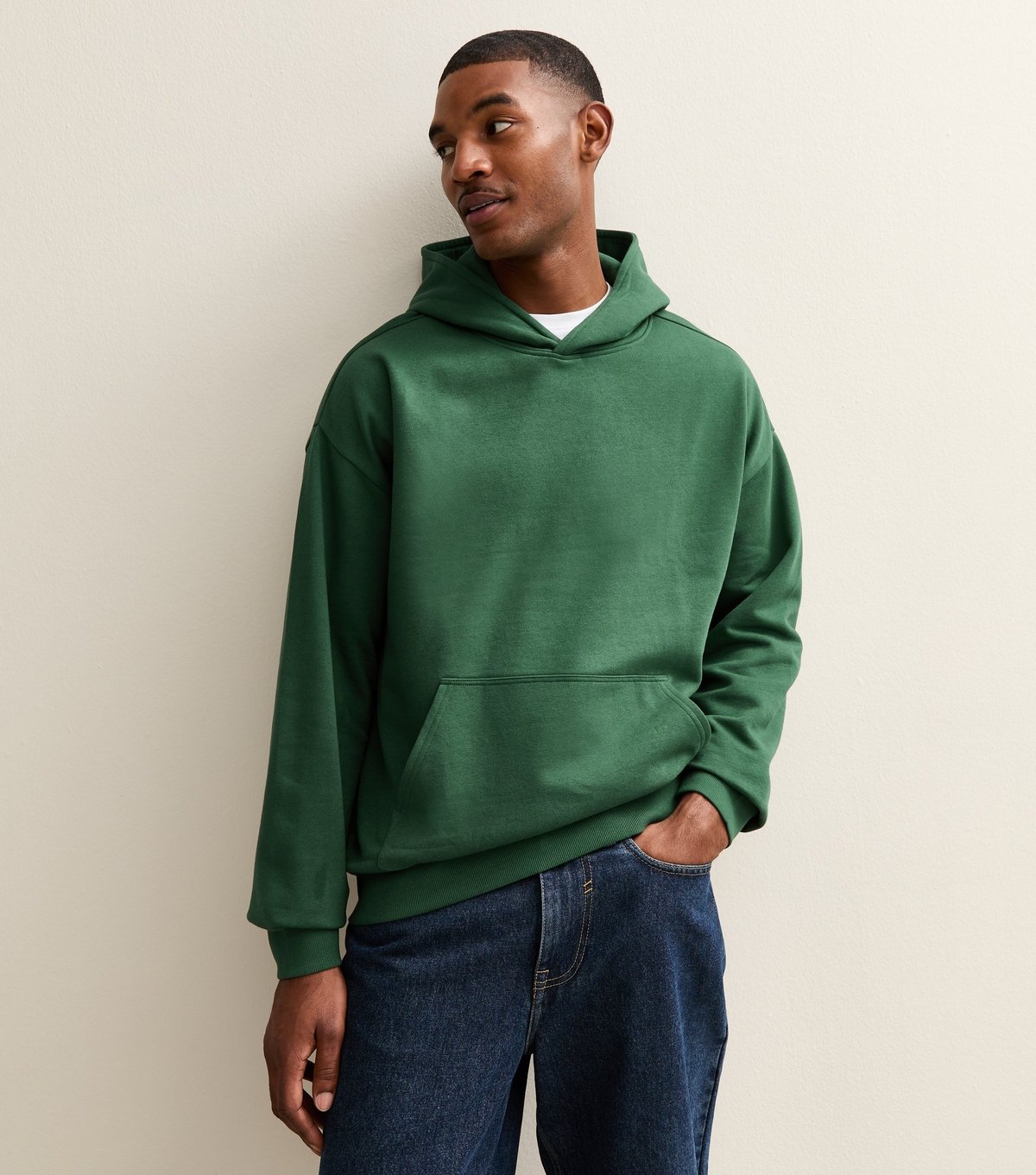New Look Men's Dark Green Oversized Hoodie New Look - 2