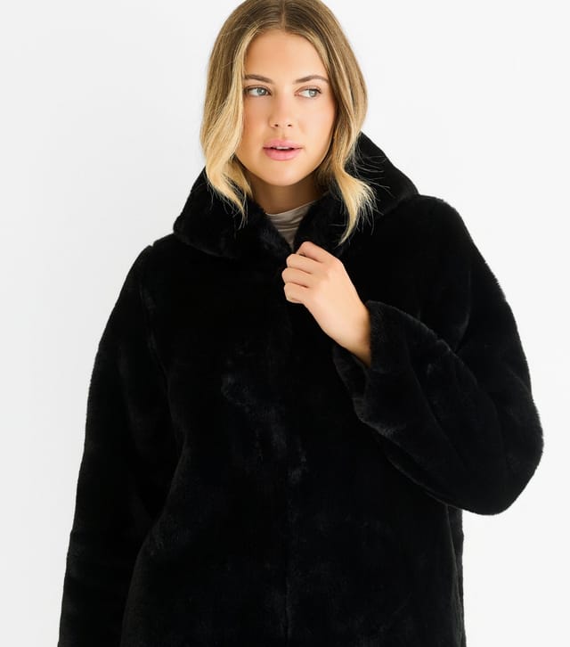 Gini London Women's Black Faux Fur Hooded Jacket Gini London New Look - 2