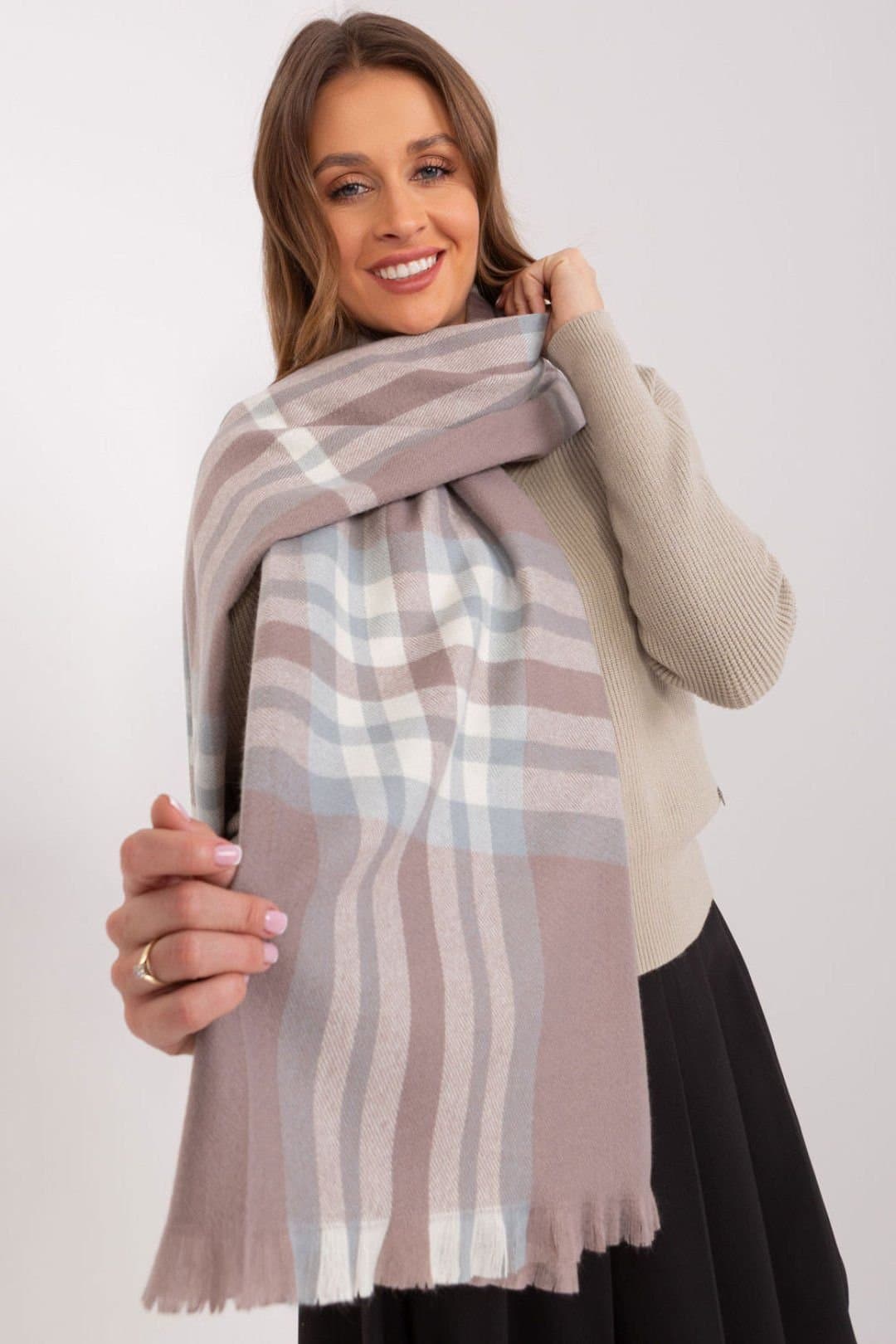 Love Lace Love Lace Women's Violet Plaid Long Polyester Scarf for Fall & Winter Wrap in Mauve