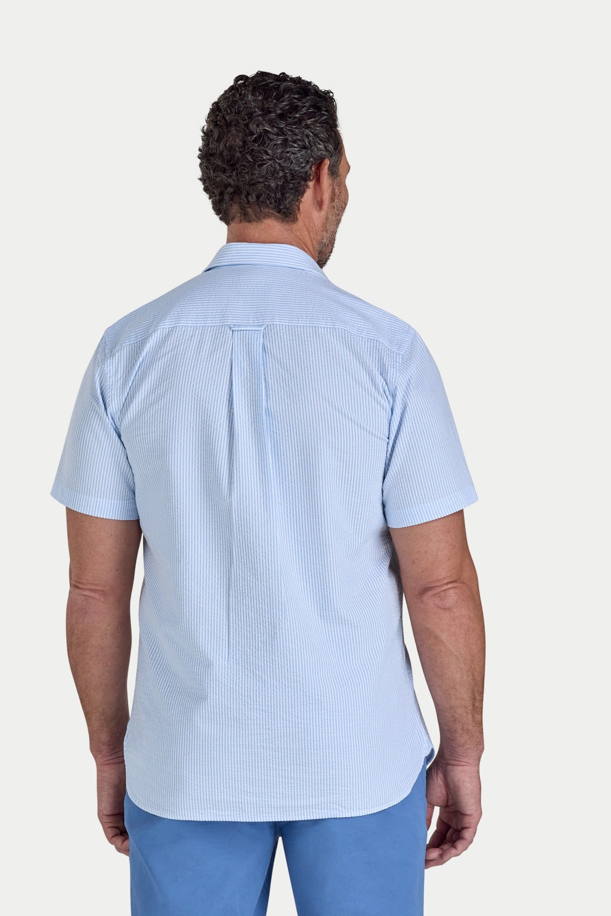 raging bull Raging Bull Men's Short Sleeve Bournmouth Stripe Linen Shirt in Light Blue - 2