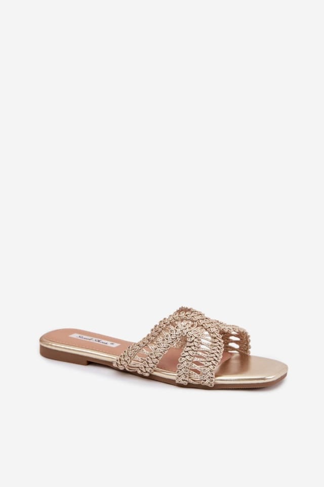 Love Lace Love Lace Women's Everyday Comfort Sliders with Cushioned Footbed Non Slip Sole in Gold - 2
