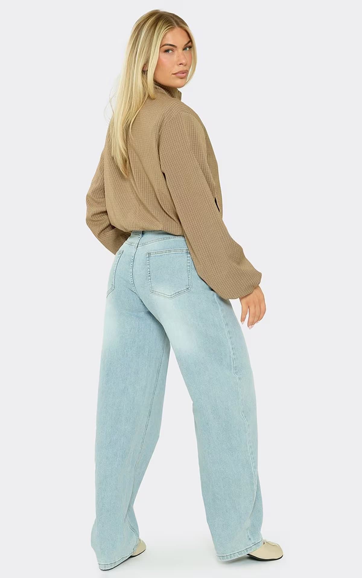 EGO Low Rise Wide Leg Jeans In Light Blue Denim, Women's Size UK 6