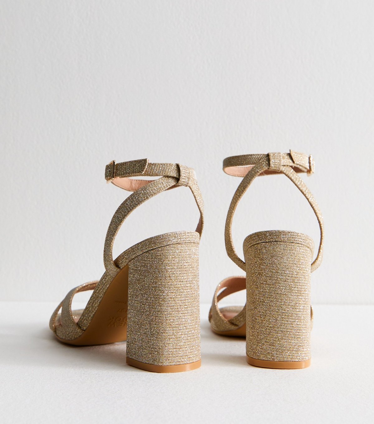 New Look Women's Gold Shimmery Block Heel Sandals Vegan New Look - 4