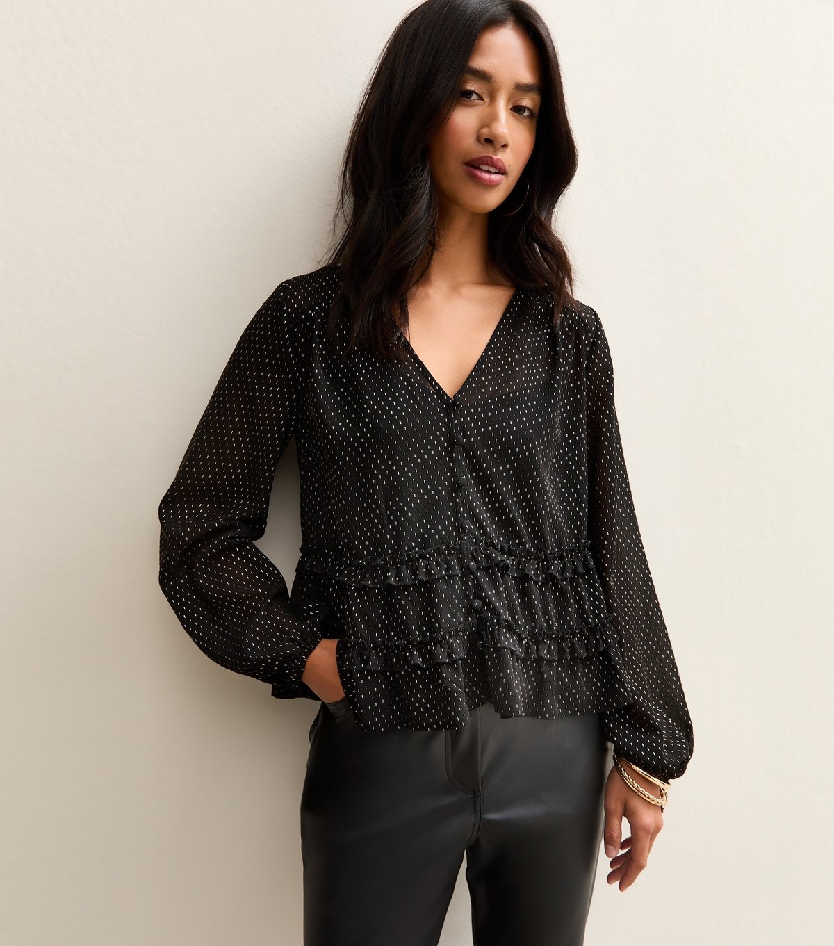 New Look Women's Petite Black Embroidered Pattern V-Neck Blouse New Look - 2