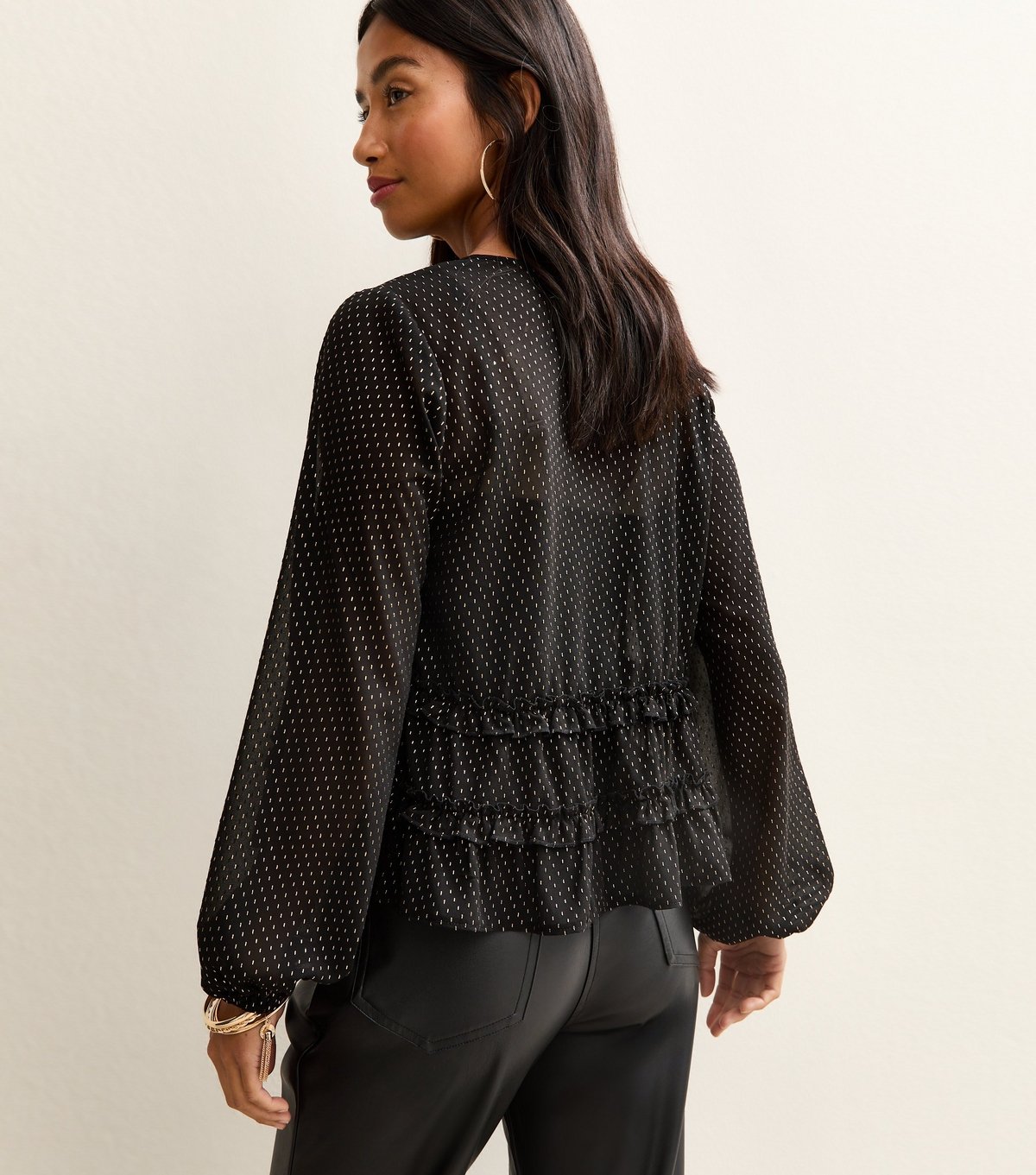 New Look Women's Petite Black Embroidered Pattern V-Neck Blouse New Look - 4