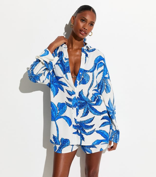 New Look Women's Blue Palm Tree Print Shirt New Look - 2