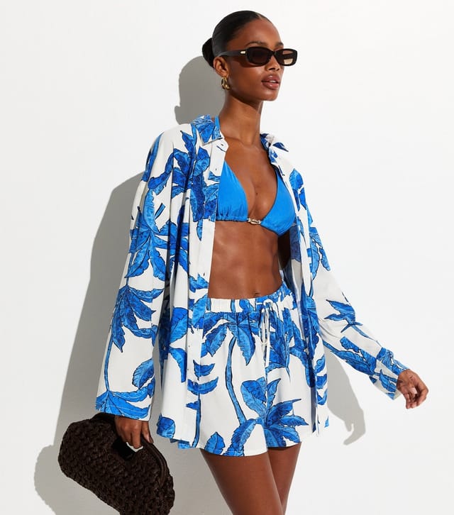 New Look Women's Blue Palm Tree Print Shirt New Look - 3