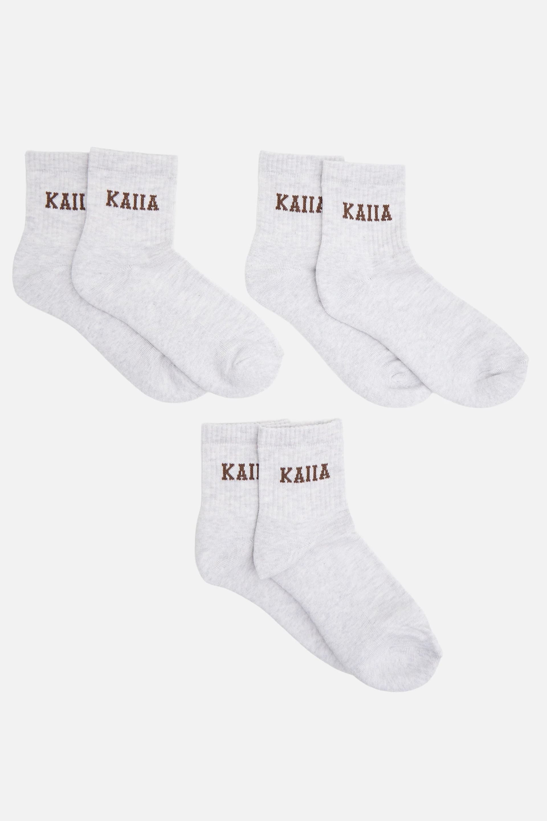 Kaiia Pack of Three Kaiia Logo Sock Chocolate