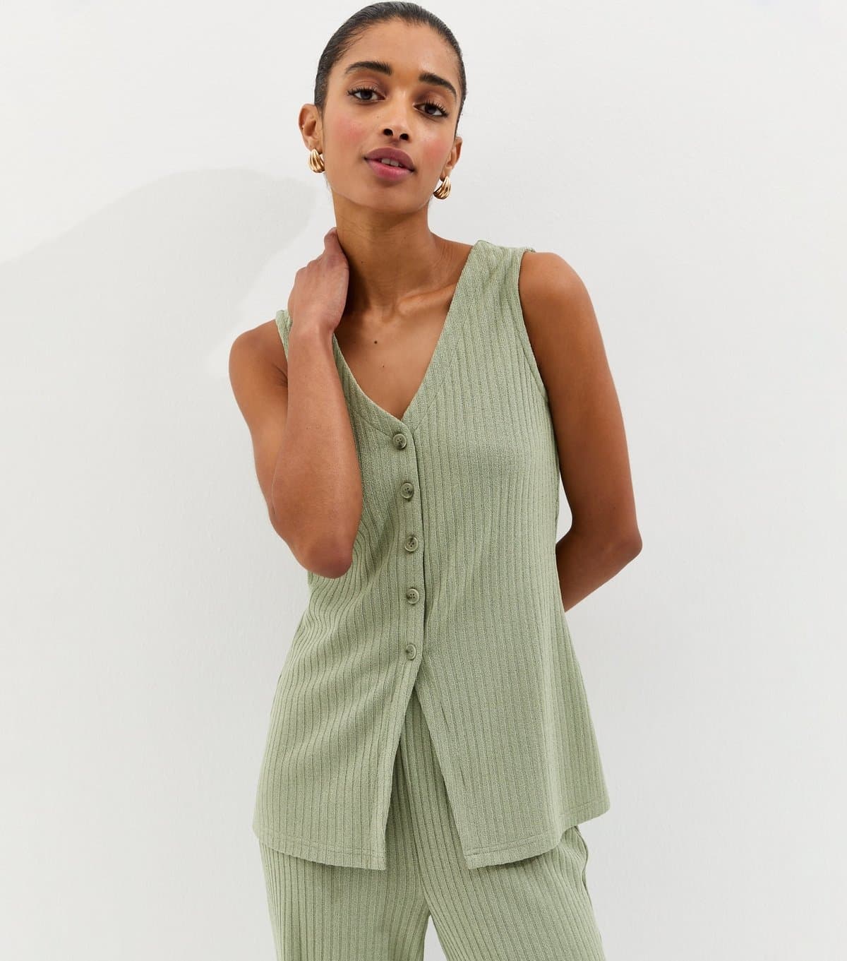 New Look Women's Light Khaki Soft Touch V Neck Waistcoat New Look