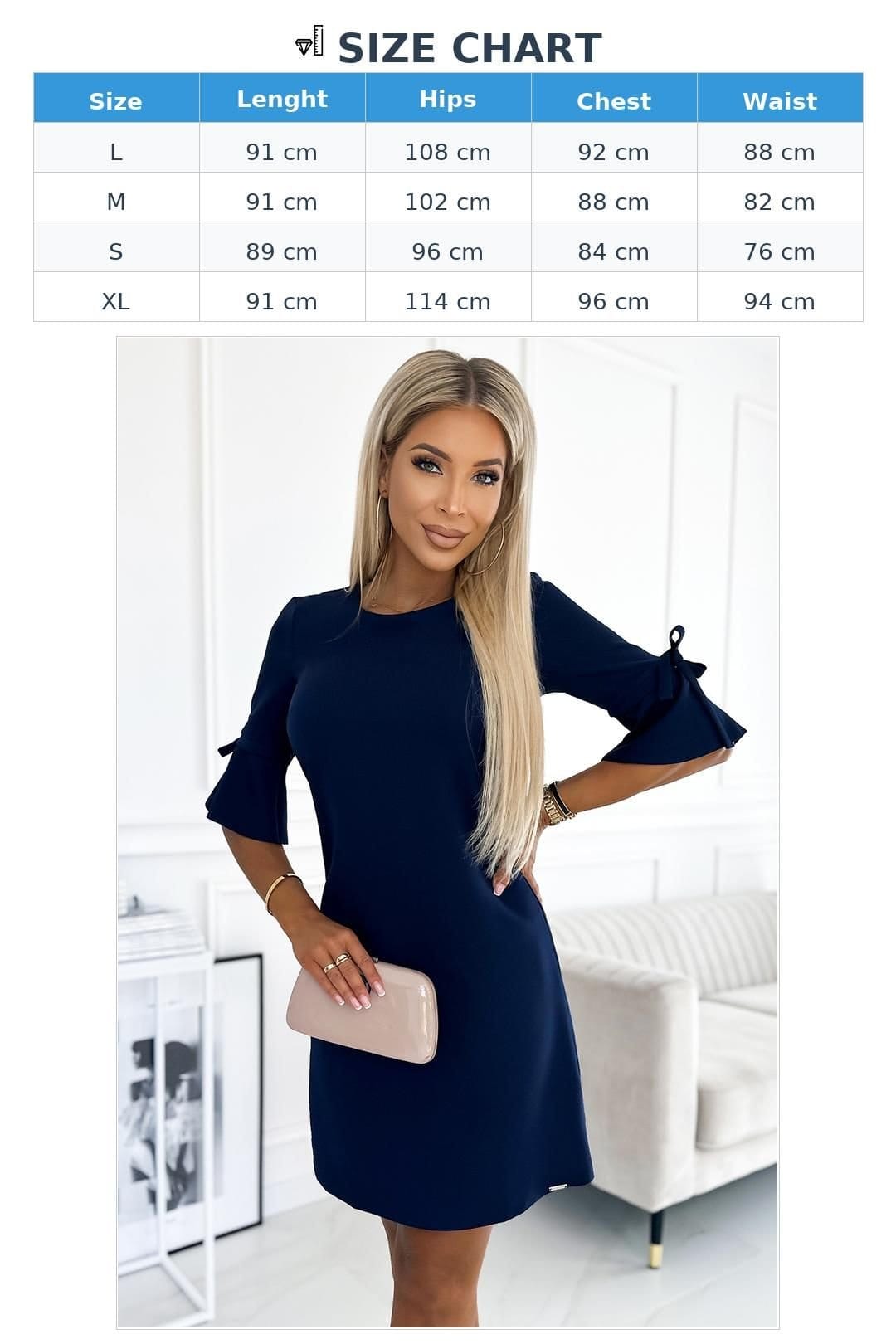 Love Lace Love Lace Women's Navy Trapeze Dress With Flared Sleeves Bows in Blue - 4