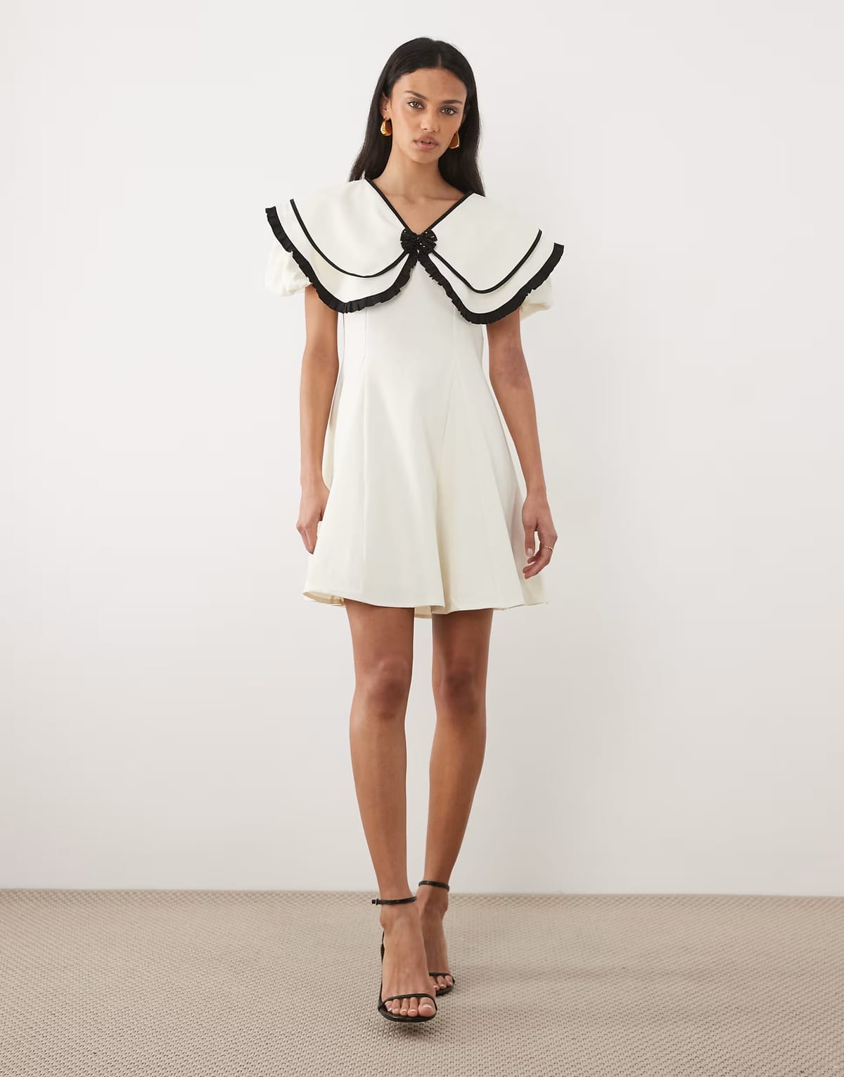 ASOS Sister Jane oversized collar puff sleeve mini dress with detachable beaded bow in white - 1