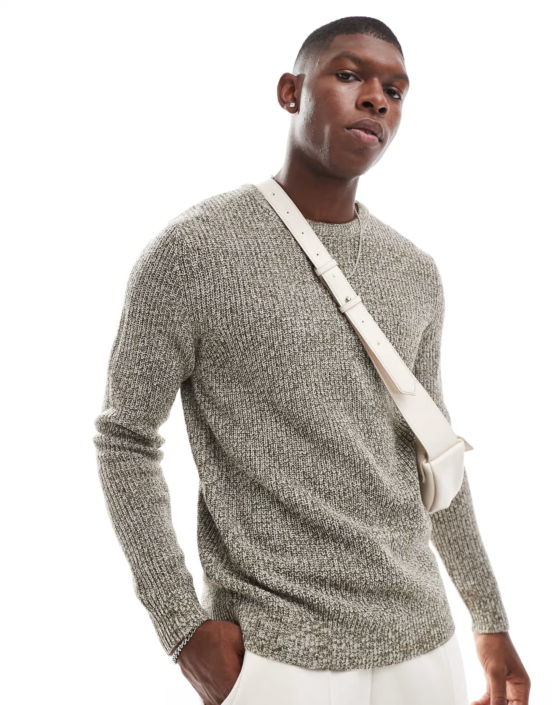 ASOS Jack & Jones oversized chunky jumper in mocha mixed yarn