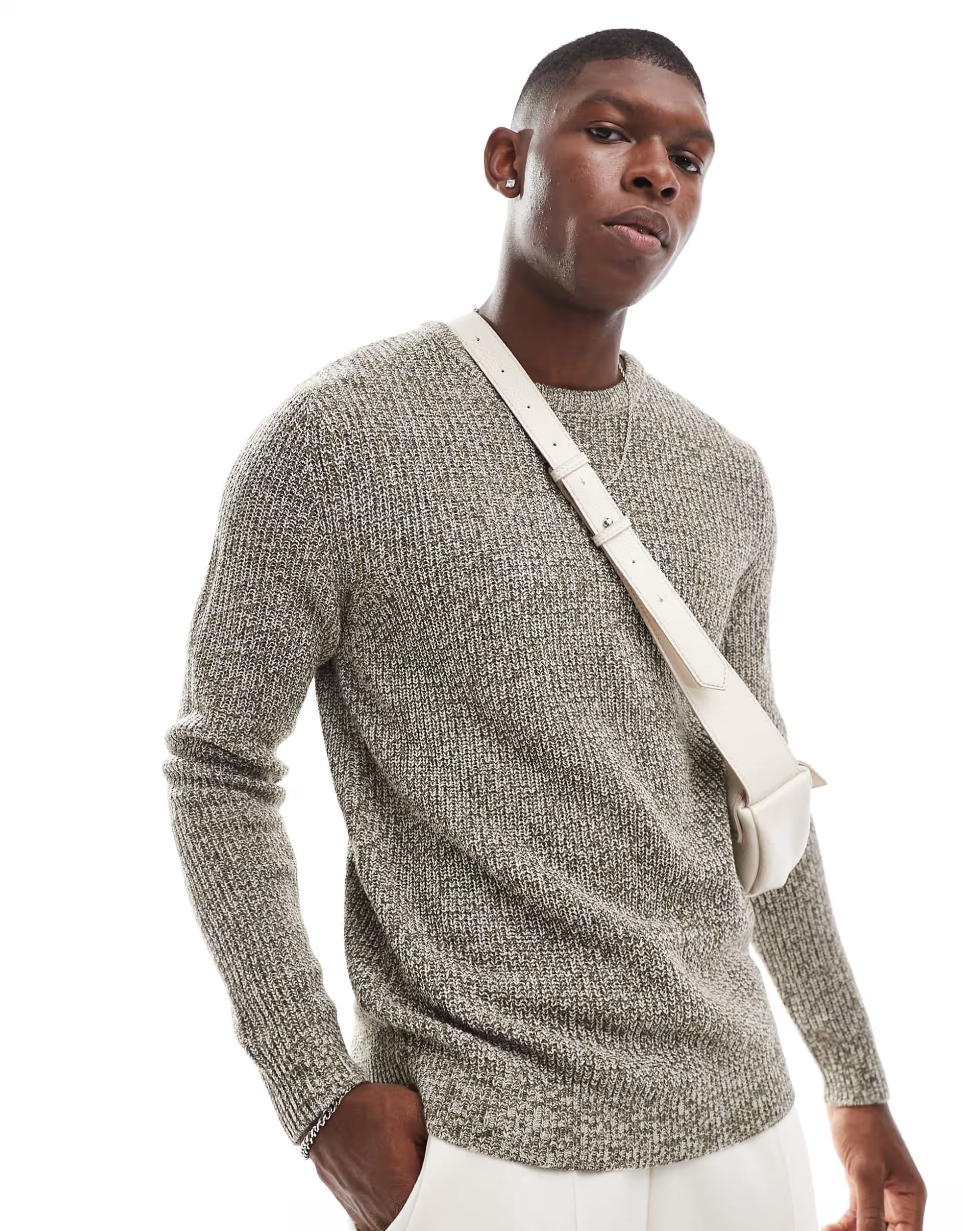 Jack & Jones Oversized Chunky Jumper In Mocha Mixed Yarn