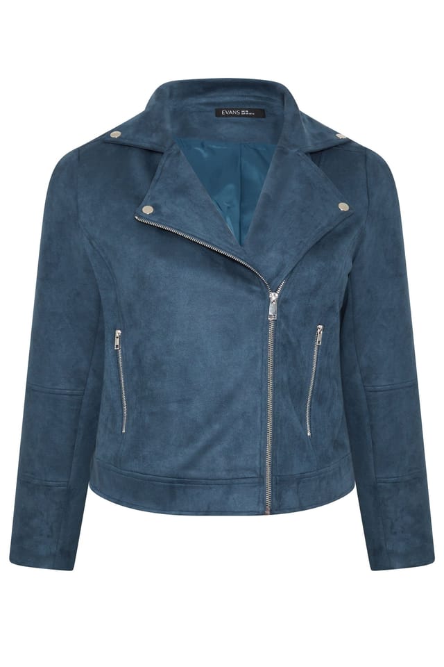 Evans Evans Women's Suedette Biker Jacket in Mid Navy - 2