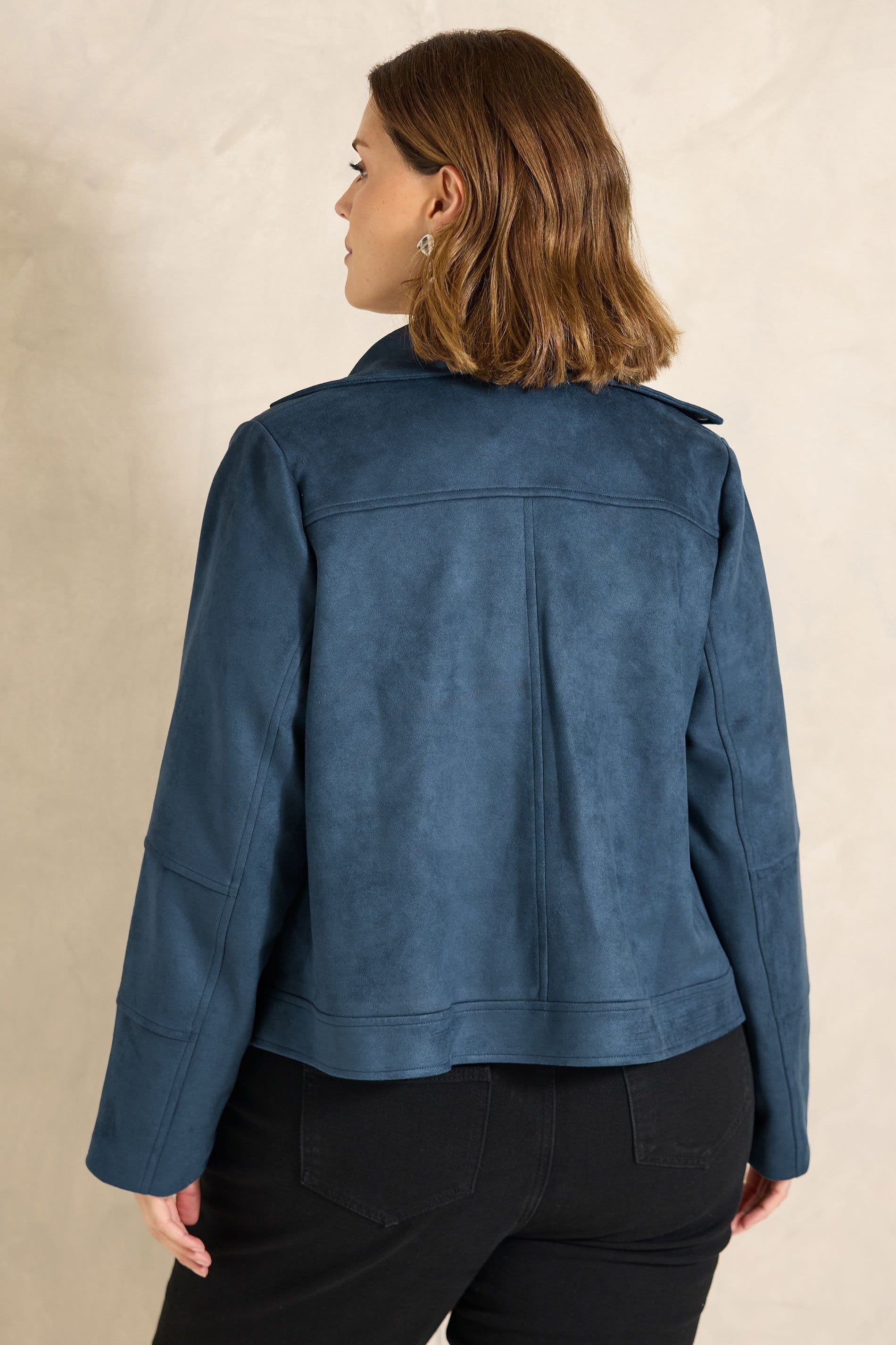Evans Evans Women's Suedette Biker Jacket in Mid Navy - 4