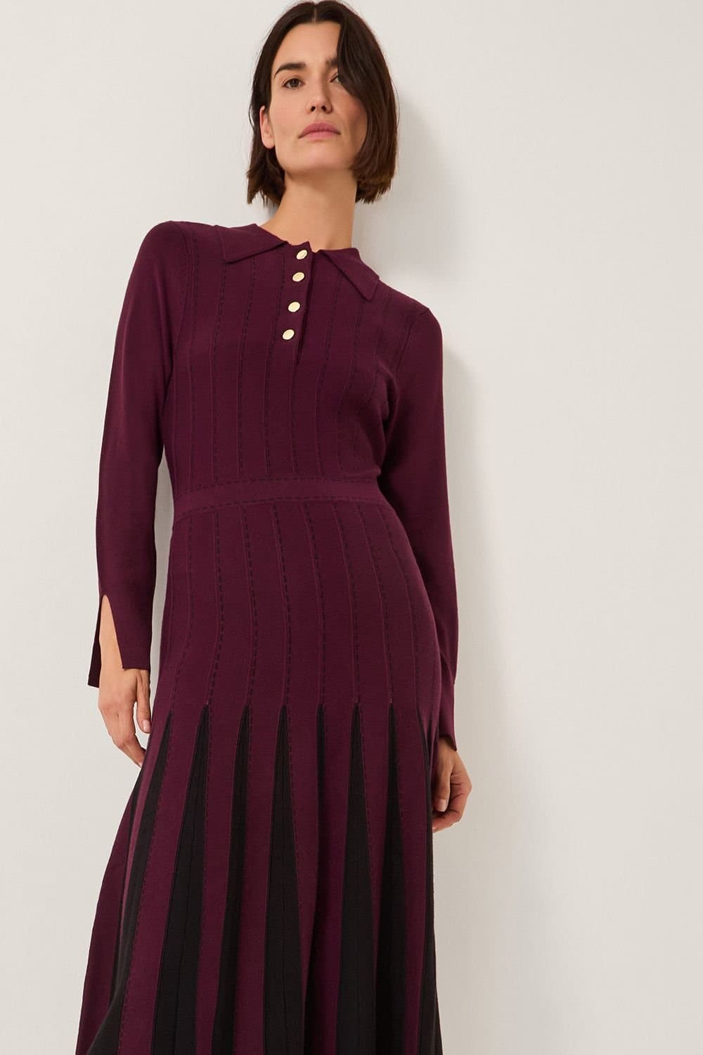 Monsoon Monsoon Women's Prue Knit Pleated Shirt Dress Red in Wine