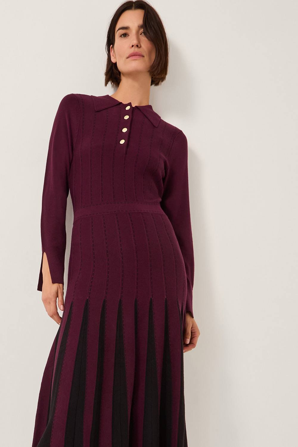 Monsoon Monsoon Women's Prue Knit Pleated Shirt Dress Red in Wine - 2