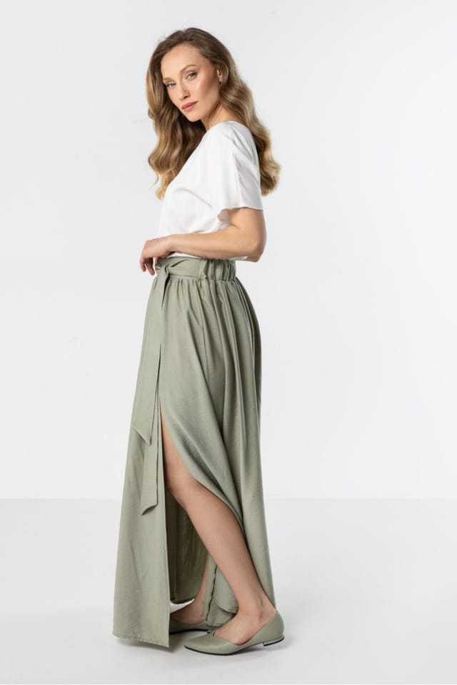 Love Lace Love Lace Women's Flowy High Waist Maxi Skirt with Tie Style 225331 in Green - 3