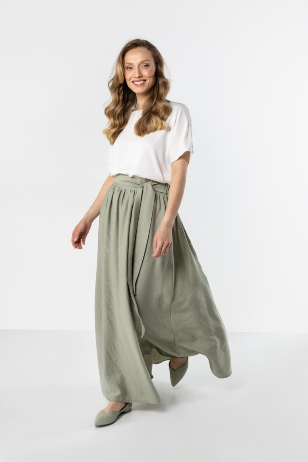 Love Lace Love Lace Women's Flowy High Waist Maxi Skirt with Tie Style 225331 in Green - 4